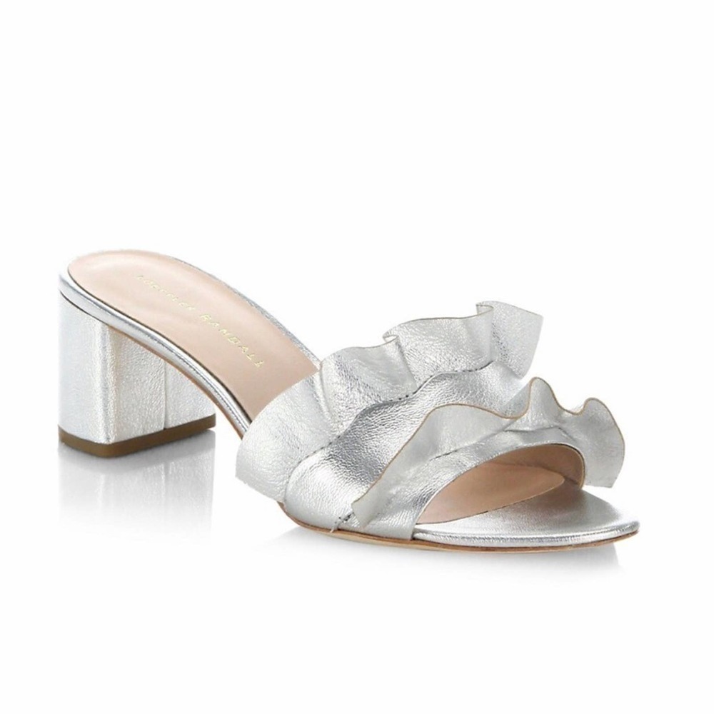 NWT Loeffler Randall Vera Ruffled Mule Silver